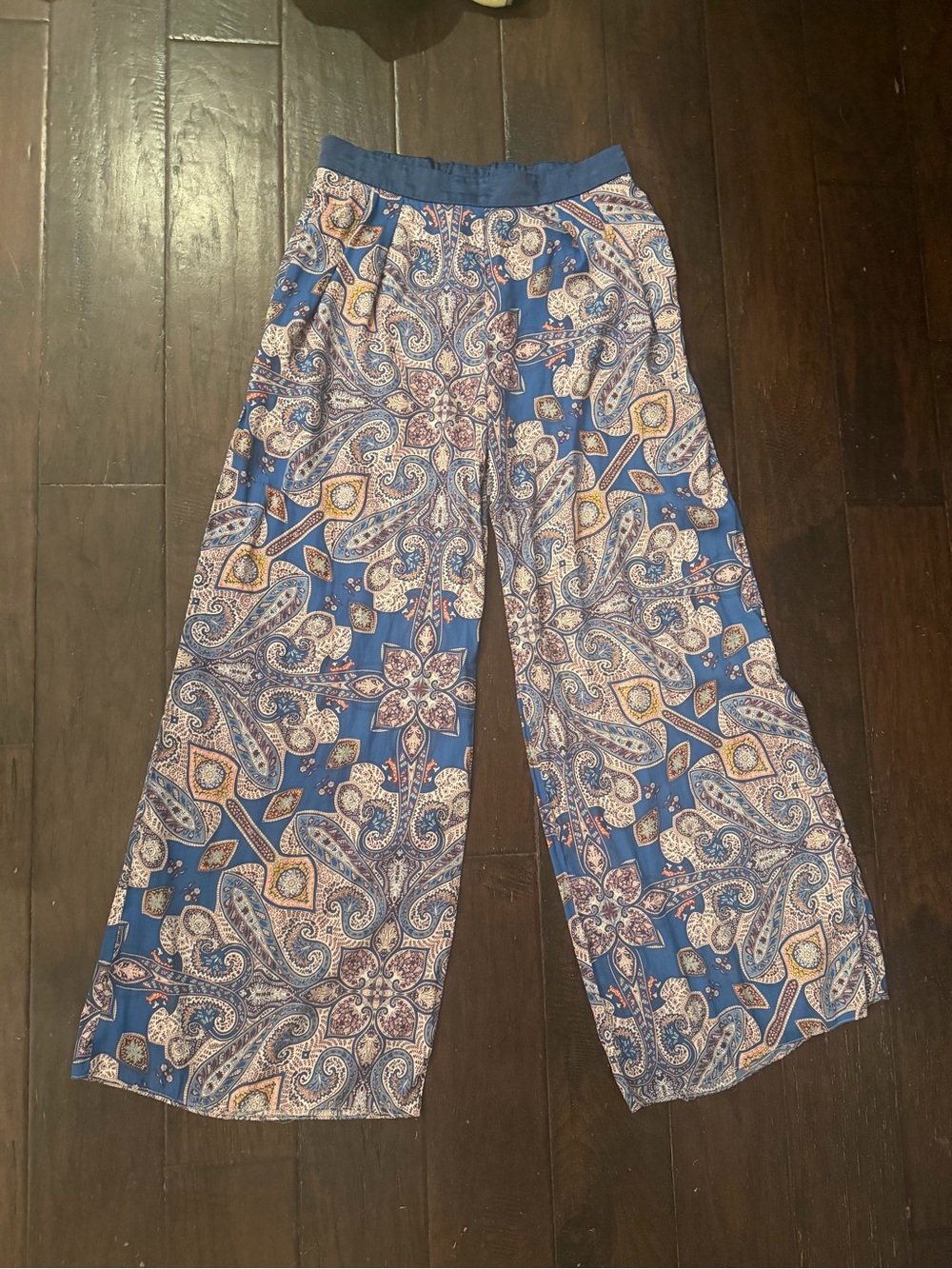Anthropologie Blue Paisley Wide-Leg Pajama Pants